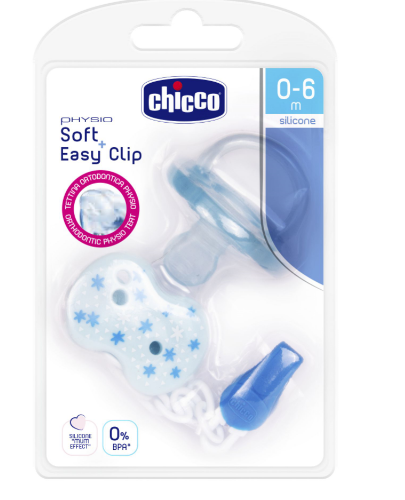 Chicco Pack Physio Soft Chupeta + Clip c/ Corrente Azul 0-6M