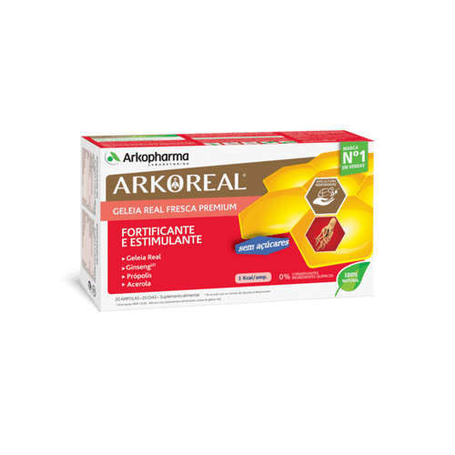 Arkopharma Arkoreal Geleia Real 500 mg + Ginseng Monodoses bebíveis, 20 Ampola 15ml Laranja e Mel