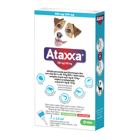 Ataxxa 500 mg/100 mg - Para cães de 4 até 10 Kg - 1 pipeta