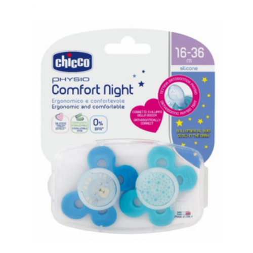 Chicco Physio Comfort Night Chupeta silicone, Caixa 2Unidade(s) 16M-36M Silicone